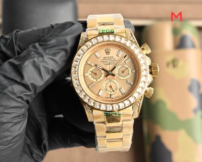 Rolex Daytona 4130 Movement 42mm Gold Oyster Band Diamond Bezel Watch
